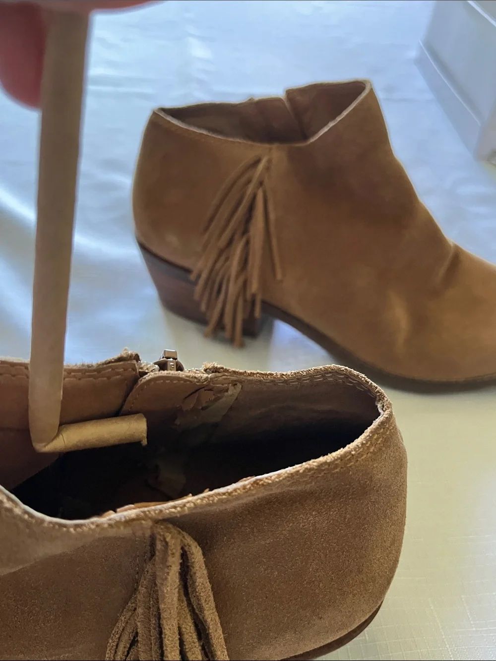 Lucky Brand Tan Suede Fringe Western Ankle Booties Size 8.5